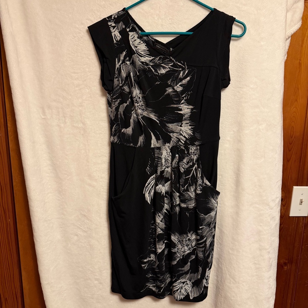 BCBGMaxAzria Black and Gray Patterned Mini Dress
